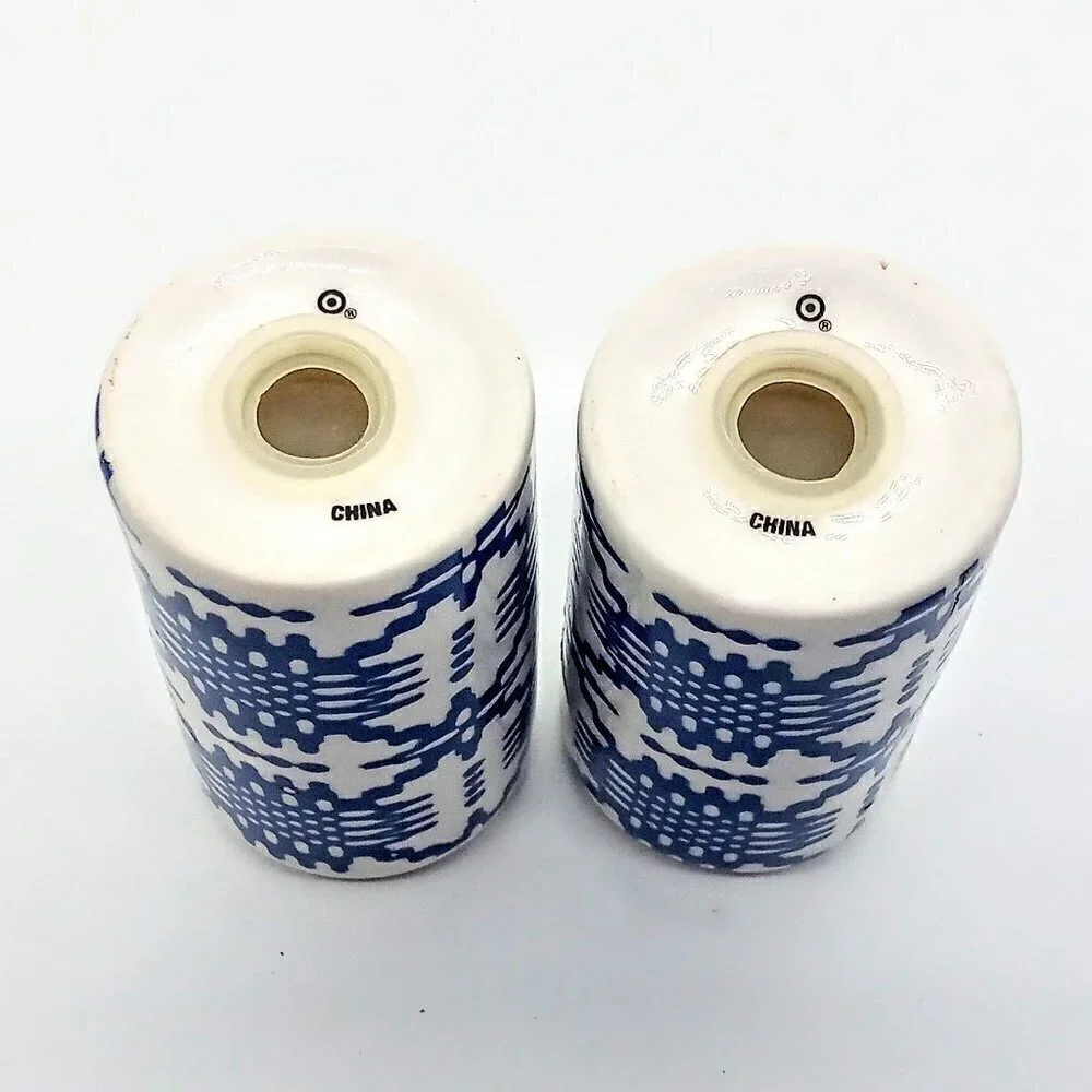 Blue White Ceramic Gold Top Salt Pepper Shakers